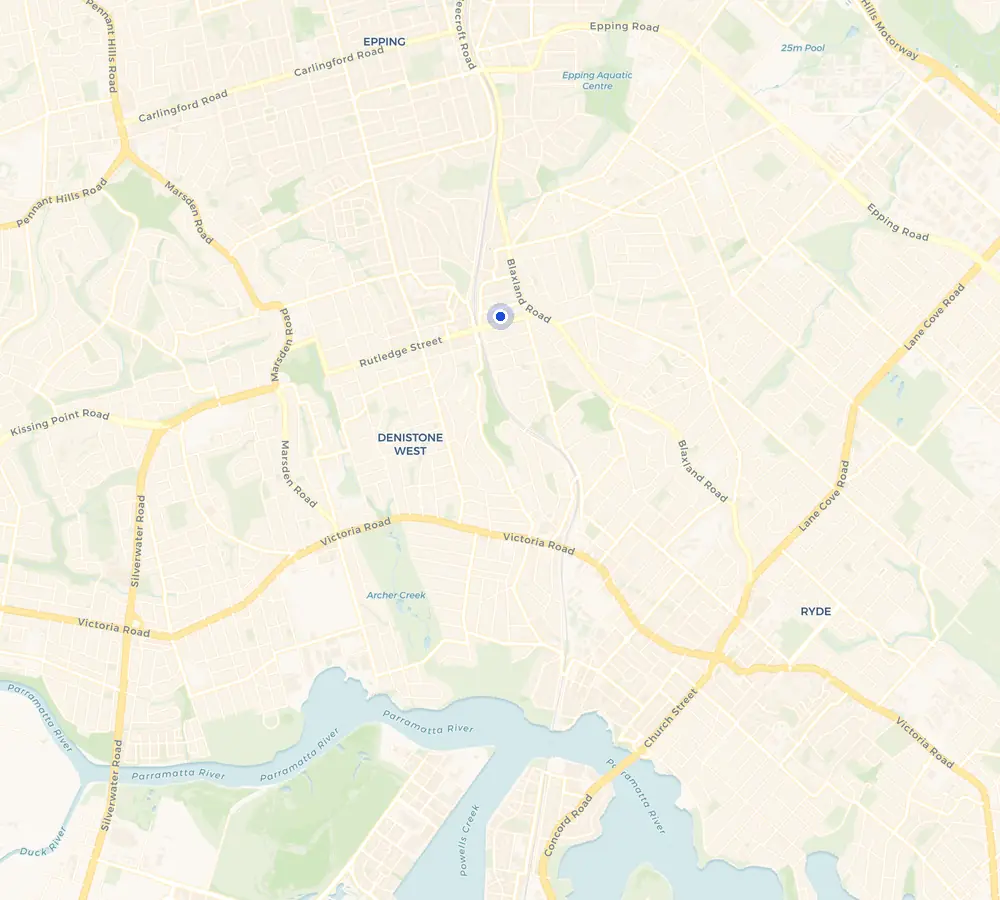 Map of the Eastwood service area and the surrounding Ryde district, showing Eastwood and the nearby streets we cover.