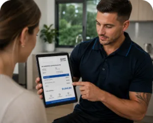 Plumber explaining a service estimate in Eastwood